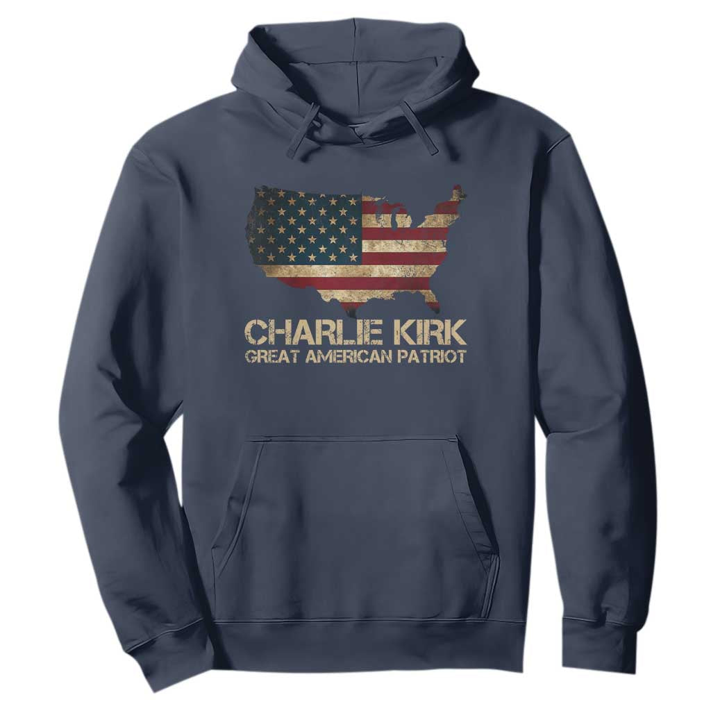 Charlie Kirk Hoodie Great American Patriot USA Flag TS10 Navy Print Your Wear