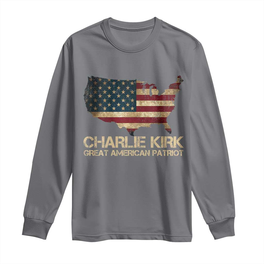 Charlie Kirk Long Sleeve Shirt Great American Patriot USA Flag TS10 Charcoal Print Your Wear
