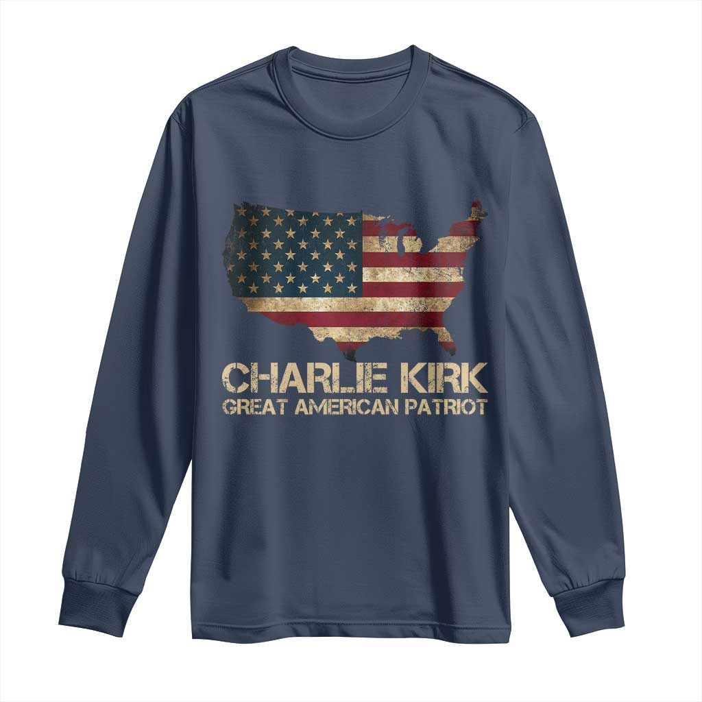 Charlie Kirk Long Sleeve Shirt Great American Patriot USA Flag TS10 Navy Print Your Wear