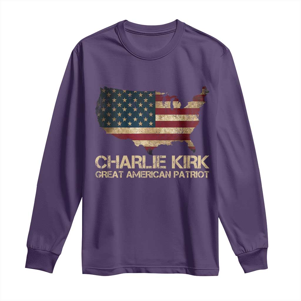 Charlie Kirk Long Sleeve Shirt Great American Patriot USA Flag TS10 Purple Print Your Wear