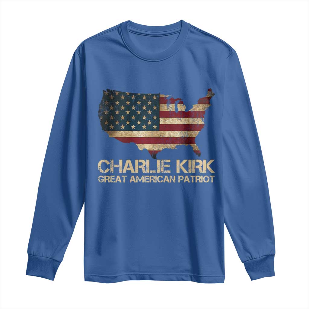 Charlie Kirk Long Sleeve Shirt Great American Patriot USA Flag TS10 Royal Blue Print Your Wear