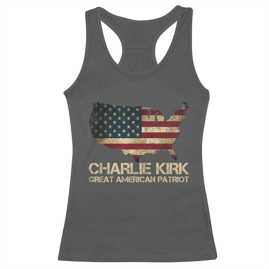 Charlie Kirk Racerback Tank Top Great American Patriot USA Flag TS10 Dark Heather Print Your Wear