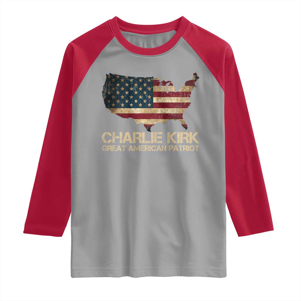 Charlie Kirk Raglan Shirt Great American Patriot USA Flag TS10 Sport Gray Red Print Your Wear