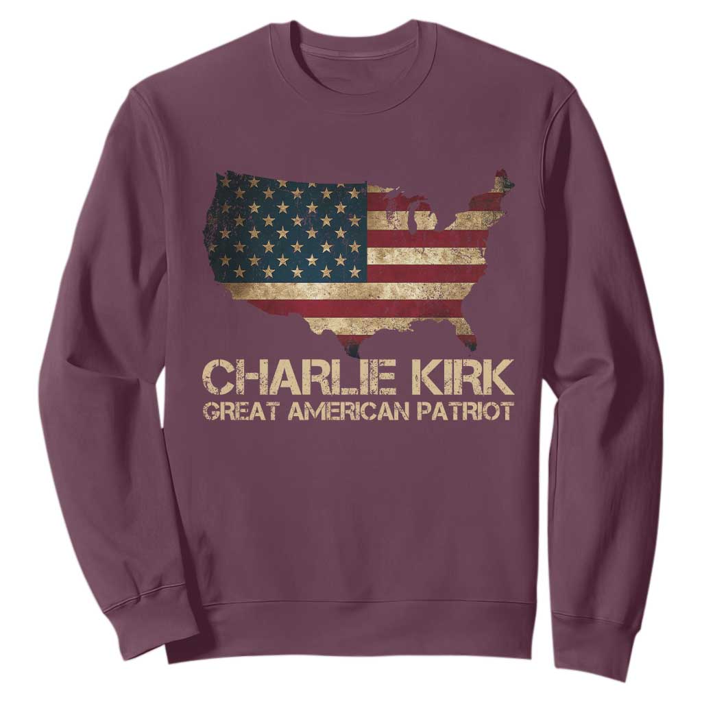 Charlie Kirk Sweatshirt Great American Patriot USA Flag TS10 Maroon Print Your Wear