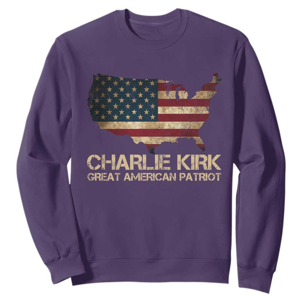 Charlie Kirk Sweatshirt Great American Patriot USA Flag TS10 Purple Print Your Wear