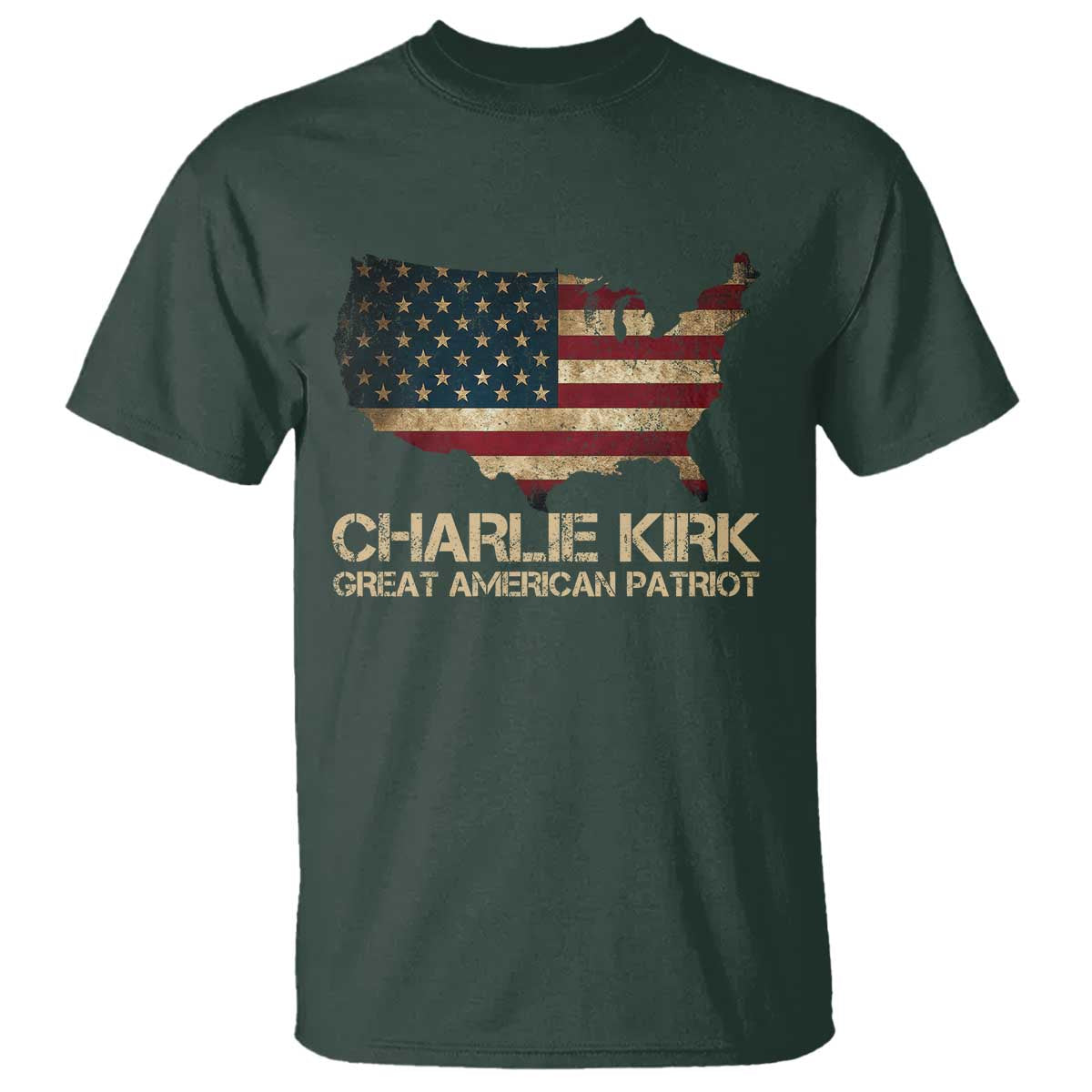 Charlie Kirk T Shirt Great American Patriot USA Flag TS10 Dark Forest Green Print Your Wear