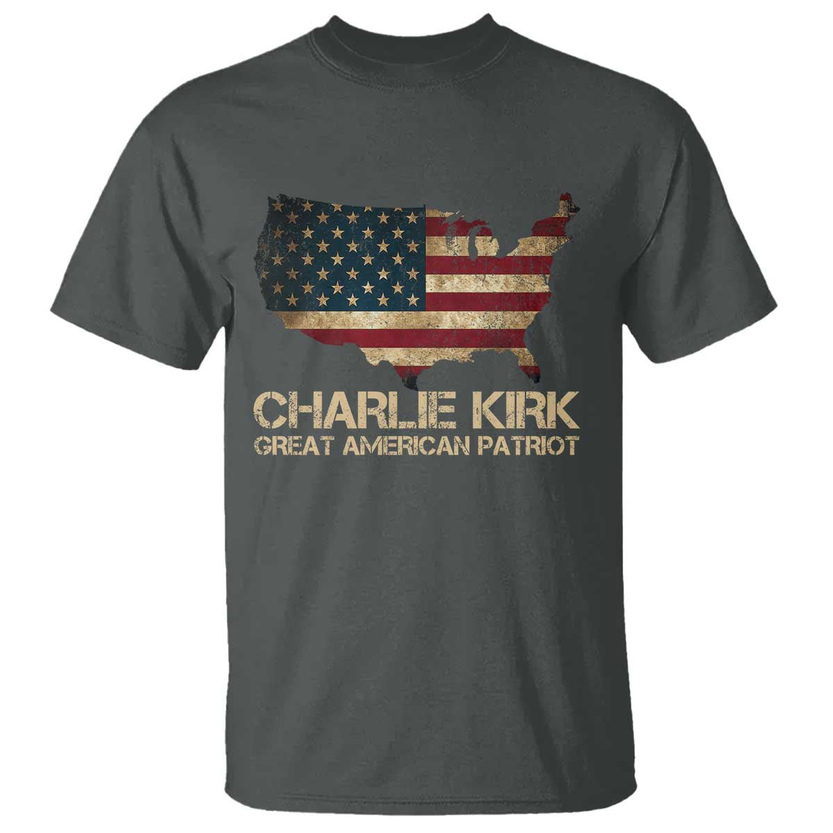 Charlie Kirk T Shirt Great American Patriot USA Flag TS10 Dark Heather Print Your Wear