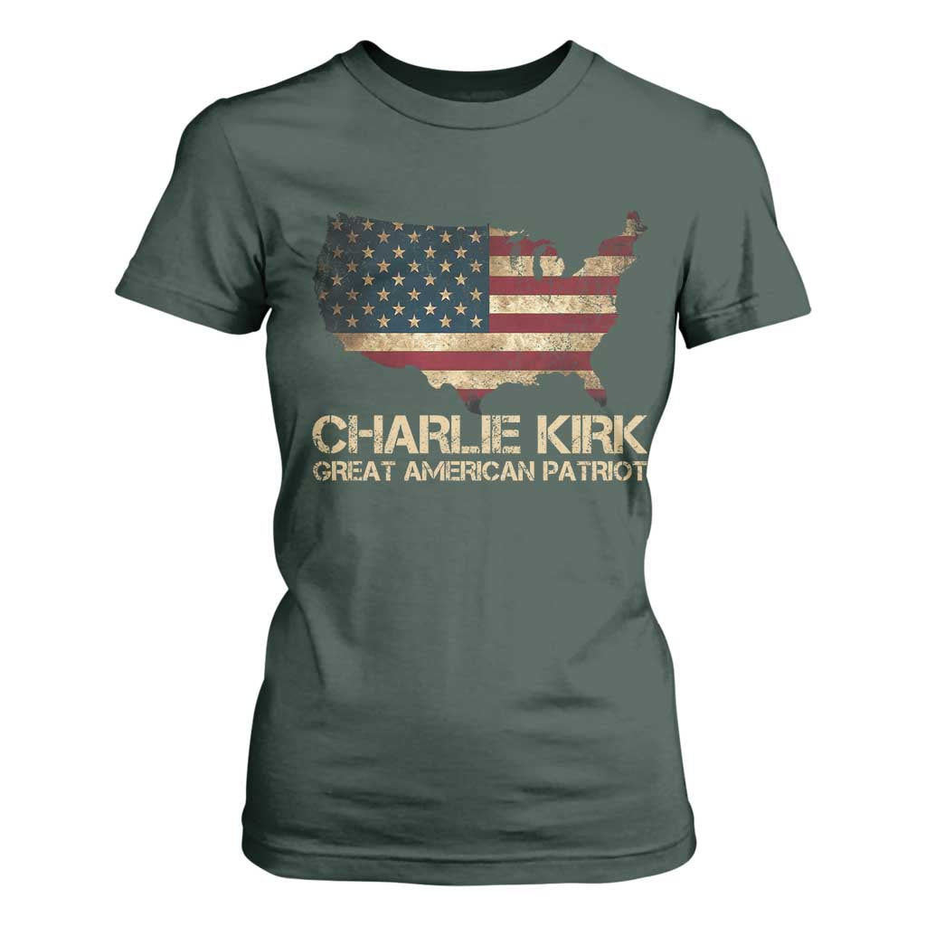 Charlie Kirk T Shirt For Women Great American Patriot USA Flag TS10 Dark Forest Green Print Your Wear