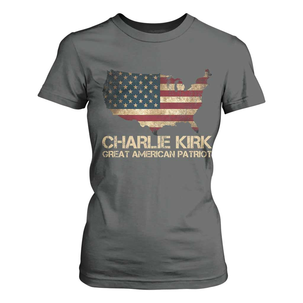 Charlie Kirk T Shirt For Women Great American Patriot USA Flag TS10 Dark Heather Print Your Wear