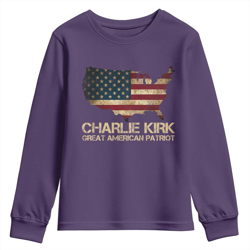 Charlie Kirk Youth Sweatshirt Great American Patriot USA Flag TS10 Purple Print Your Wear