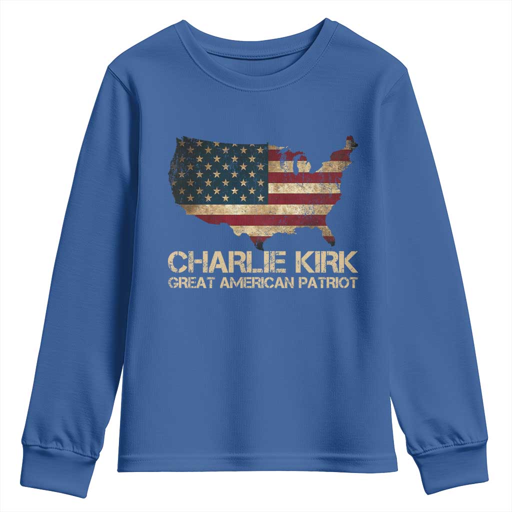 Charlie Kirk Youth Sweatshirt Great American Patriot USA Flag TS10 Royal Blue Print Your Wear