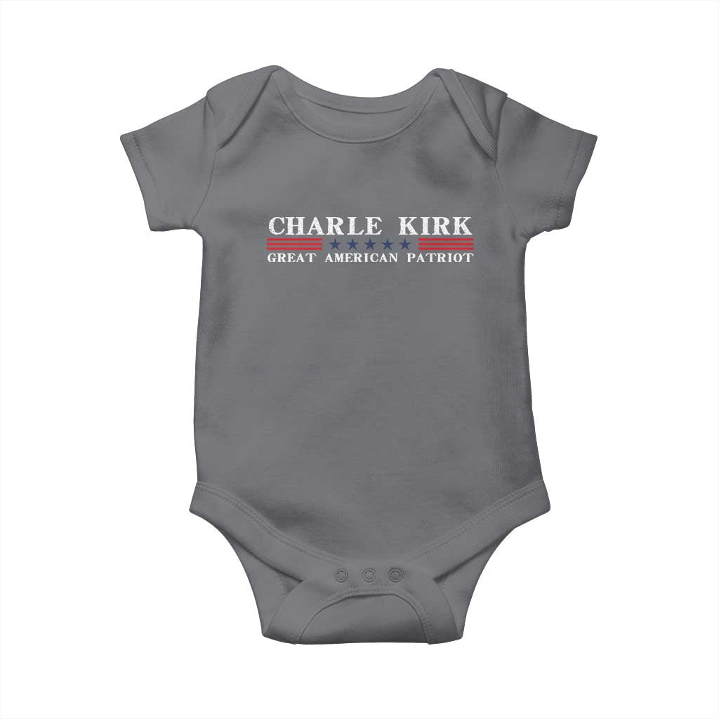 Charlie Kirk Baby Onesie Great American Patriot USA Freedom Conservative TS10 Charcoal Print Your Wear