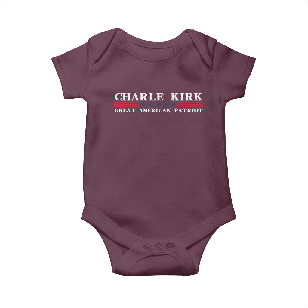 Charlie Kirk Baby Onesie Great American Patriot USA Freedom Conservative TS10 Maroon Print Your Wear