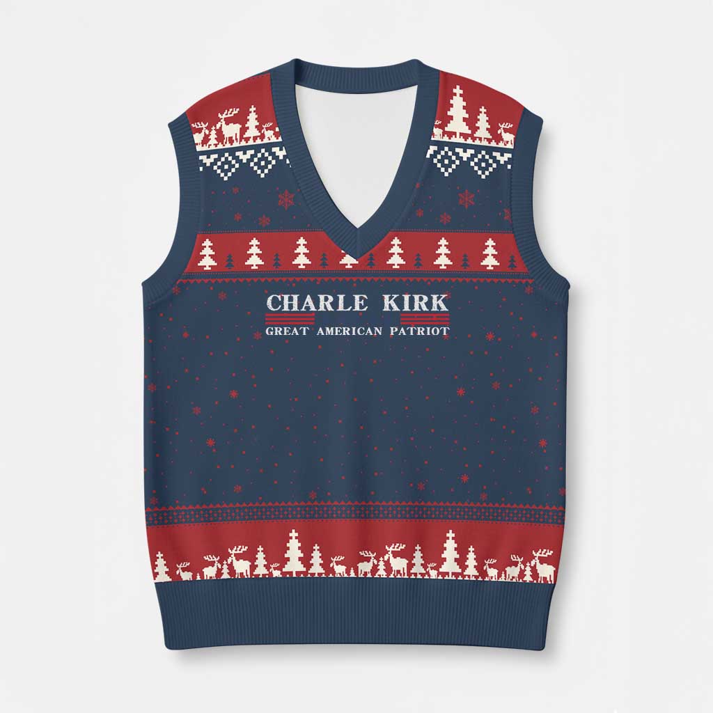 Charlie Kirk V-Neck Knit Sweater Vest Great American Patriot USA Freedom Conservative TS10 Navy Red Print Your Wear