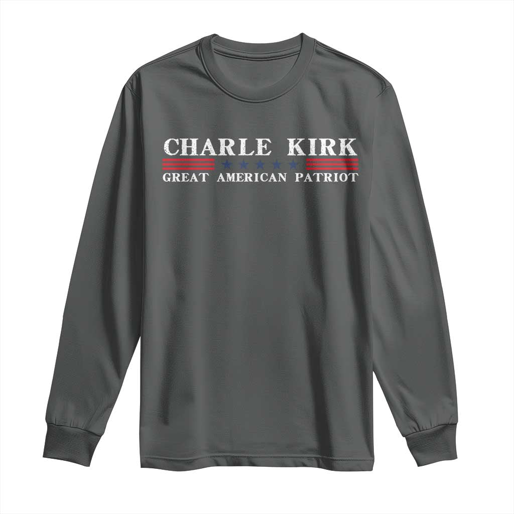 Charlie Kirk Long Sleeve Shirt Great American Patriot USA Freedom Conservative TS10 Dark Heather Print Your Wear