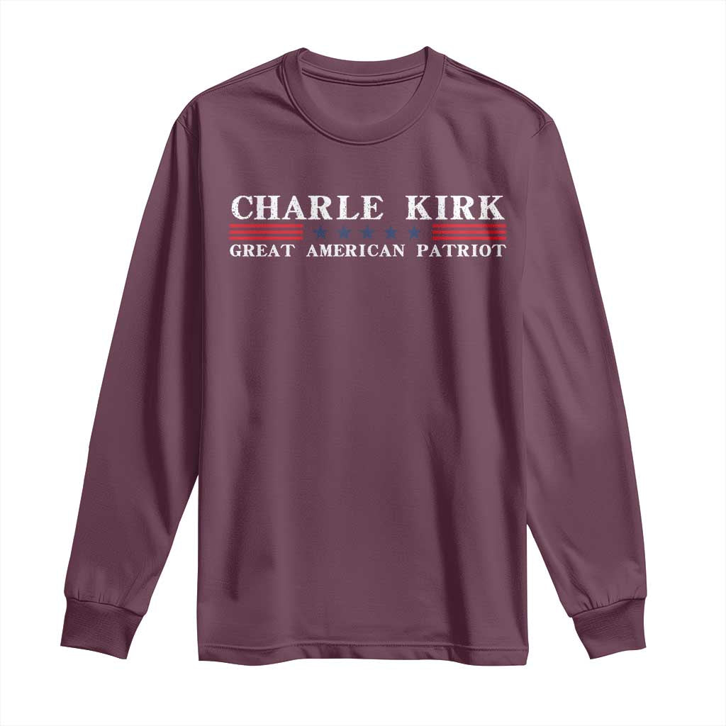 Charlie Kirk Long Sleeve Shirt Great American Patriot USA Freedom Conservative TS10 Maroon Print Your Wear
