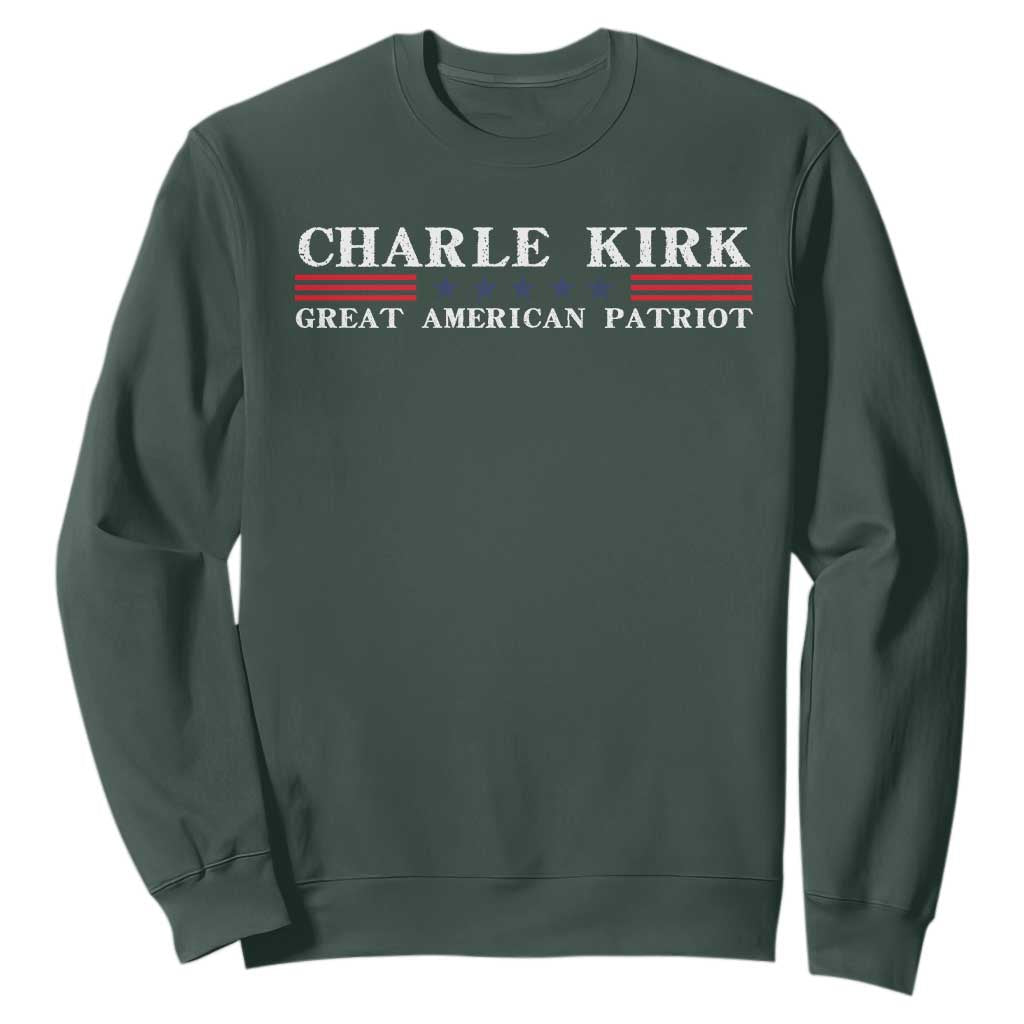 Charlie Kirk Sweatshirt Great American Patriot USA Freedom Conservative TS10 Dark Forest Green Print Your Wear