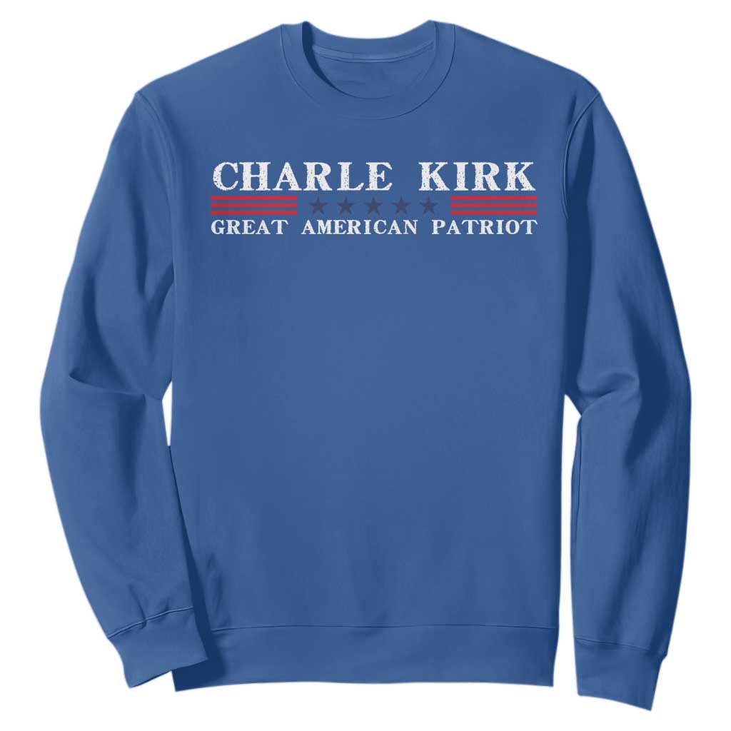 Charlie Kirk Sweatshirt Great American Patriot USA Freedom Conservative TS10 Royal Blue Print Your Wear
