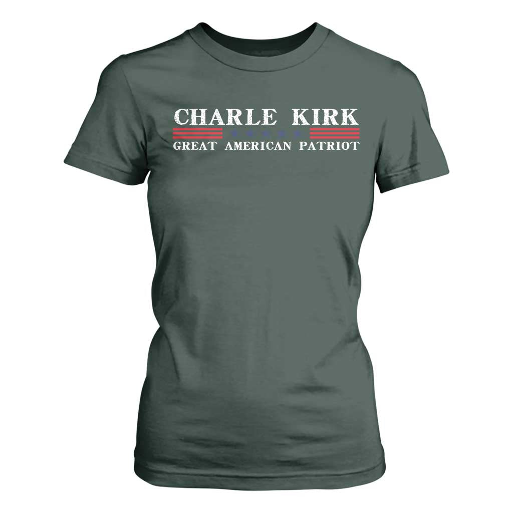 Charlie Kirk T Shirt For Women Great American Patriot USA Freedom Conservative TS10 Dark Forest Green Print Your Wear