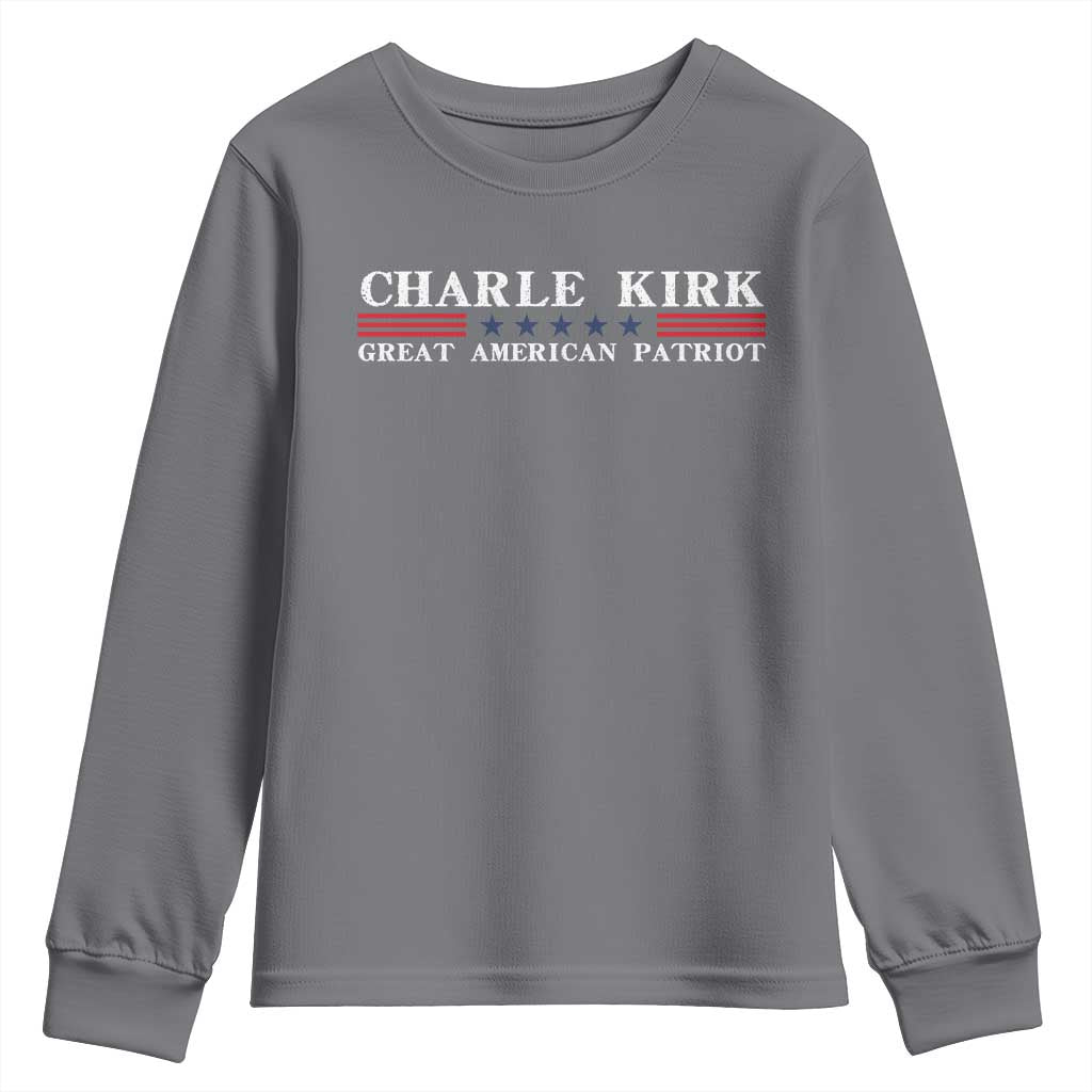 Charlie Kirk Youth Sweatshirt Great American Patriot USA Freedom Conservative TS10 Charcoal Print Your Wear