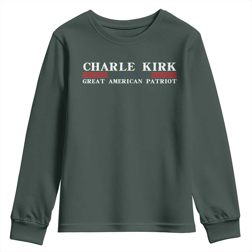 Charlie Kirk Youth Sweatshirt Great American Patriot USA Freedom Conservative TS10 Dark Forest Green Print Your Wear