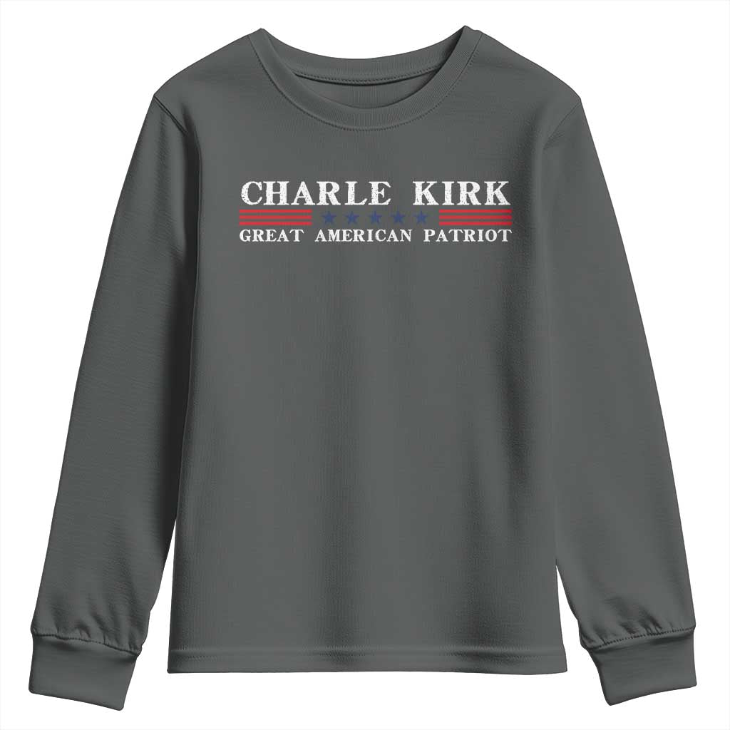 Charlie Kirk Youth Sweatshirt Great American Patriot USA Freedom Conservative TS10 Dark Heather Print Your Wear