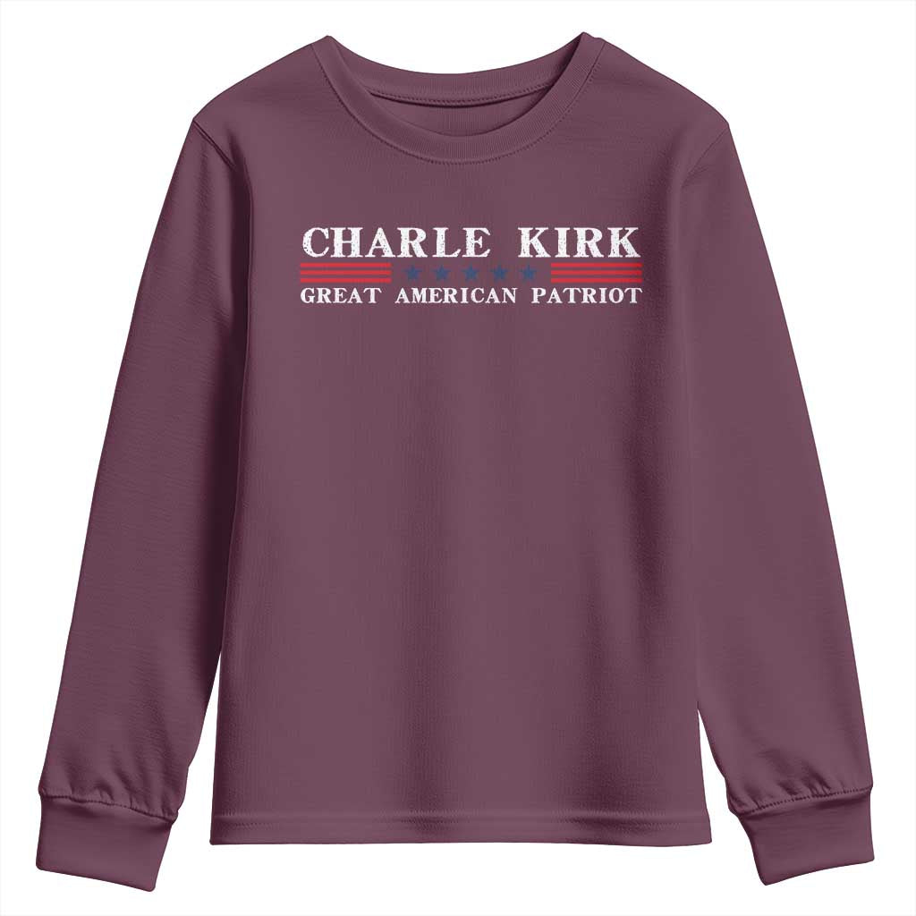Charlie Kirk Youth Sweatshirt Great American Patriot USA Freedom Conservative TS10 Maroon Print Your Wear