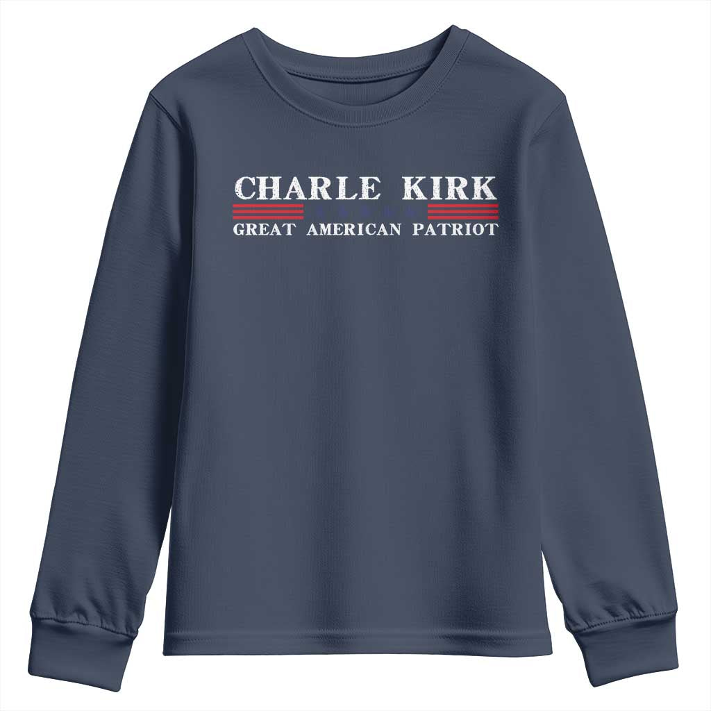 Charlie Kirk Youth Sweatshirt Great American Patriot USA Freedom Conservative TS10 Navy Print Your Wear