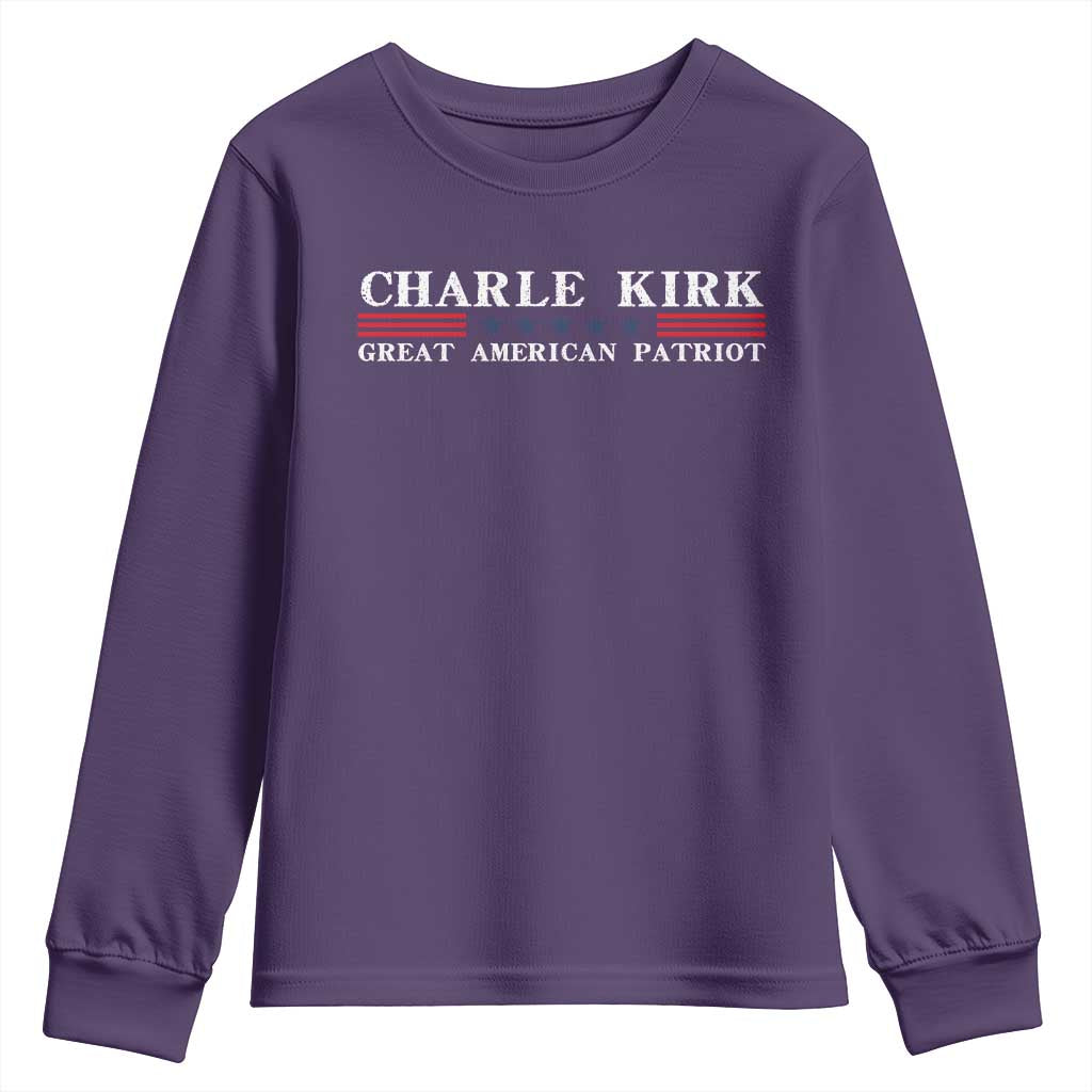Charlie Kirk Youth Sweatshirt Great American Patriot USA Freedom Conservative TS10 Purple Print Your Wear