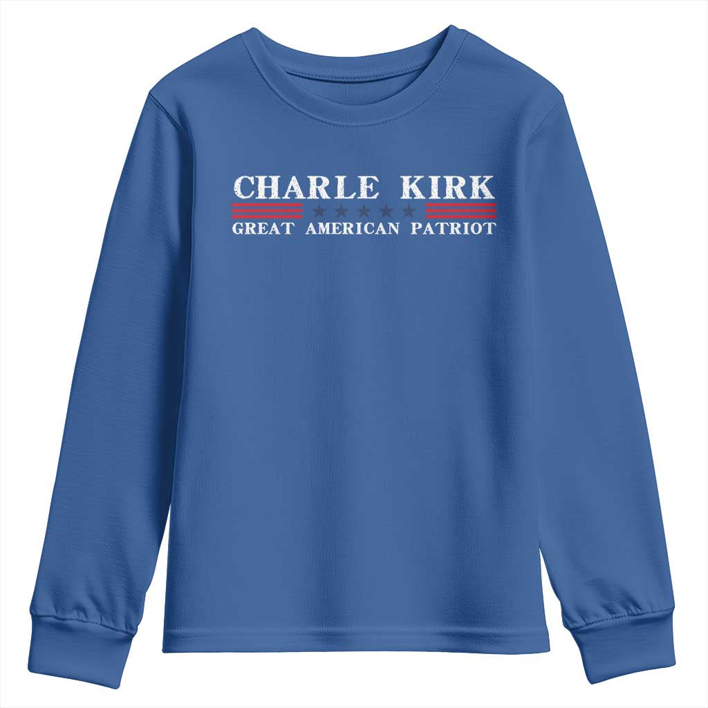Charlie Kirk Youth Sweatshirt Great American Patriot USA Freedom Conservative TS10 Royal Blue Print Your Wear