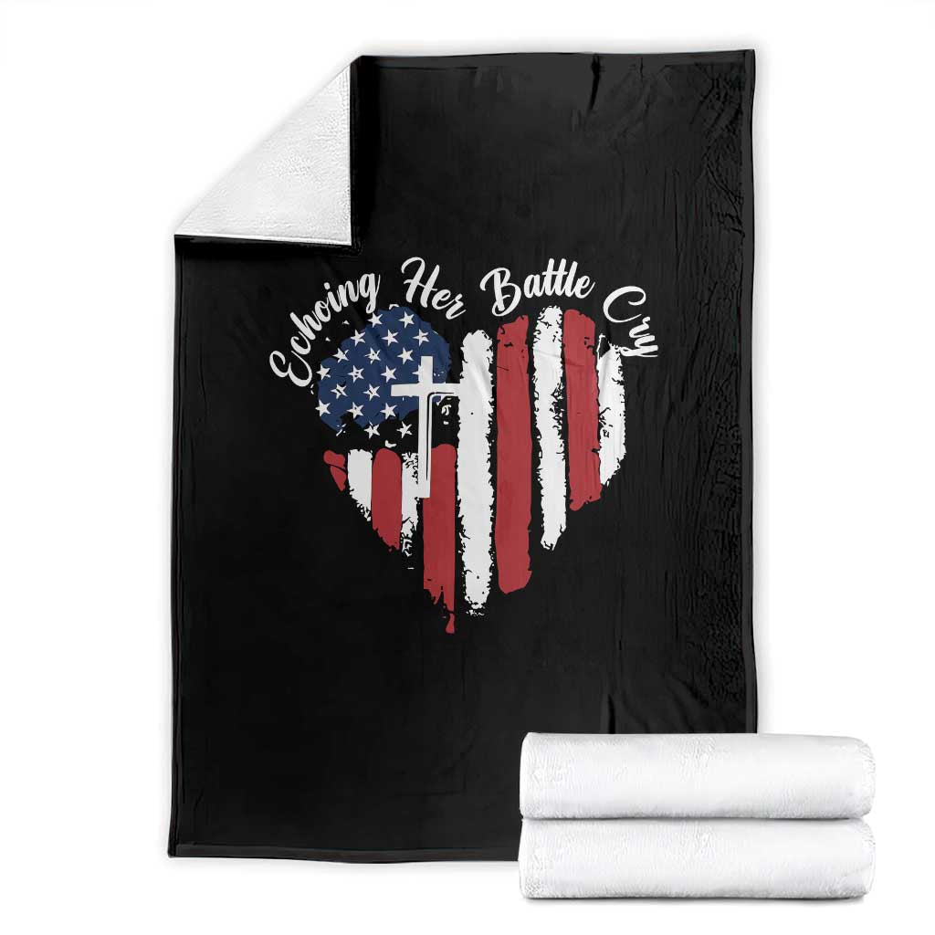 Charlie Kirk Memorial Throw Blanket Battle Cry Erika Kirk Christian USA Flag Cross TS10 Black Print Your Wear