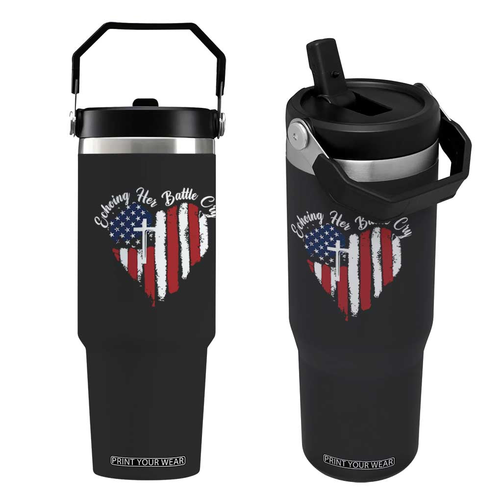 Charlie Kirk Memorial Flip Straw Tumbler Battle Cry Erika Kirk Christian USA Flag Cross TS10 One Size: 30 oz Black Print Your Wear