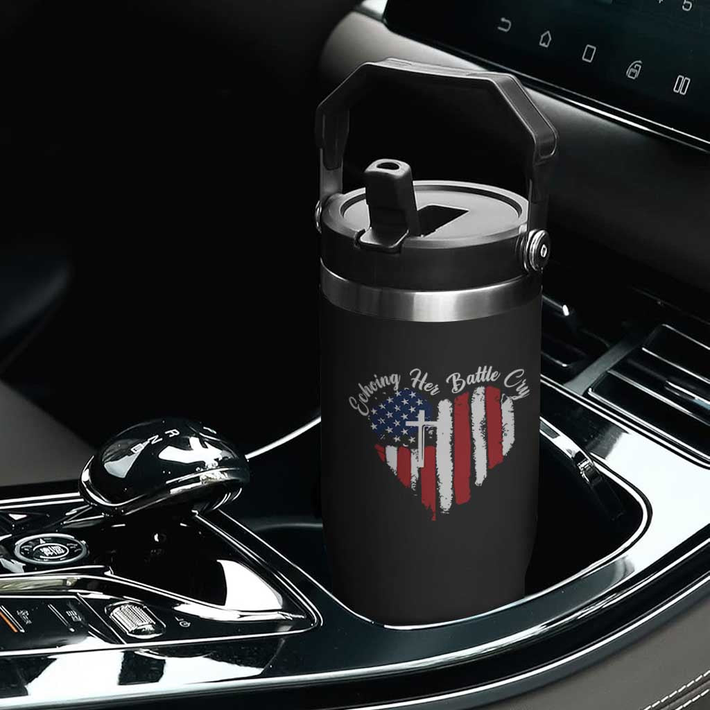Charlie Kirk Memorial Flip Straw Tumbler Battle Cry Erika Kirk Christian USA Flag Cross TS10 Print Your Wear