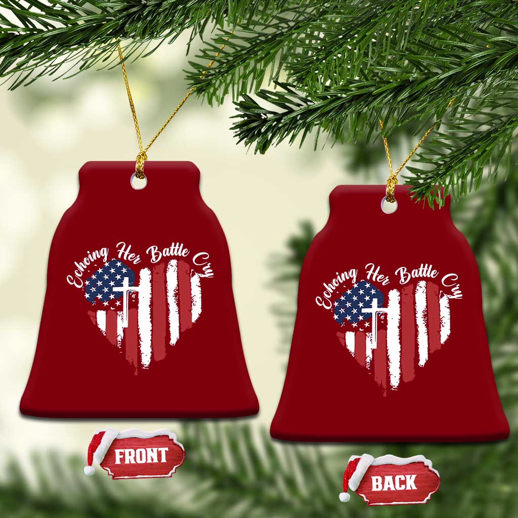 Charlie Kirk Memorial Ceramic Ornament Battle Cry Erika Kirk Christian USA Flag Cross TS10 Print Your Wear