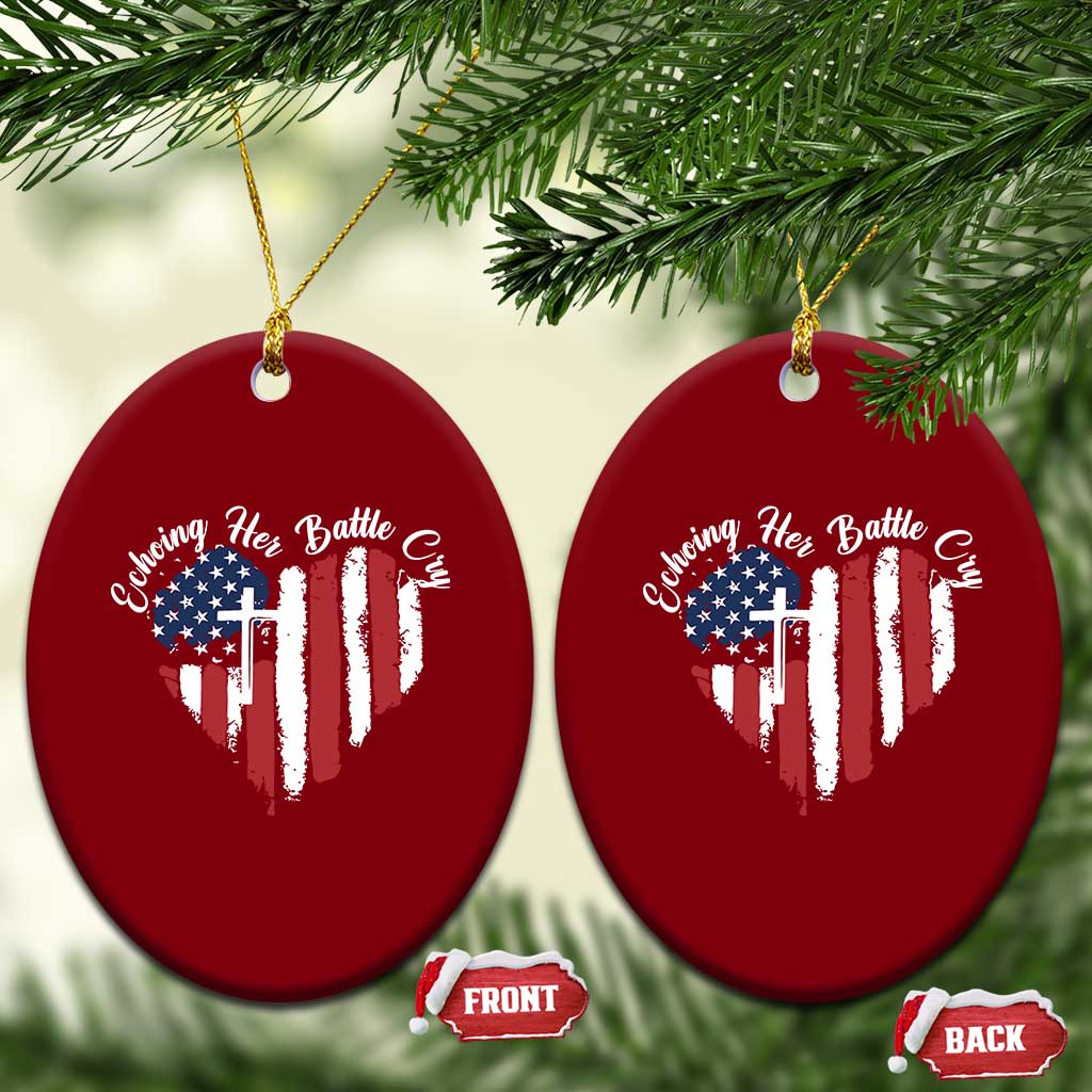 Charlie Kirk Memorial Ceramic Ornament Battle Cry Erika Kirk Christian USA Flag Cross TS10 Print Your Wear