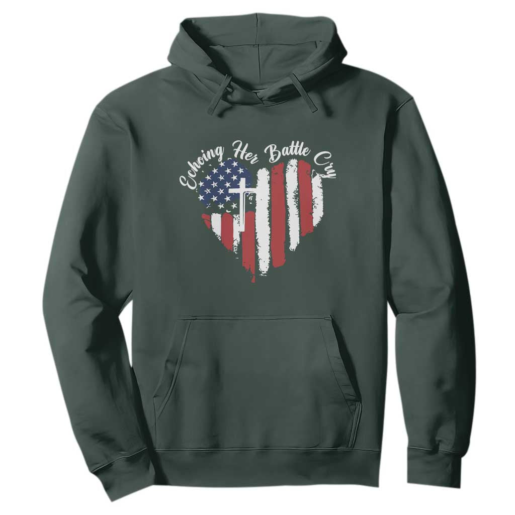 Charlie Kirk Memorial Hoodie Battle Cry Erika Kirk Christian USA Flag Cross TS10 Dark Forest Green Print Your Wear