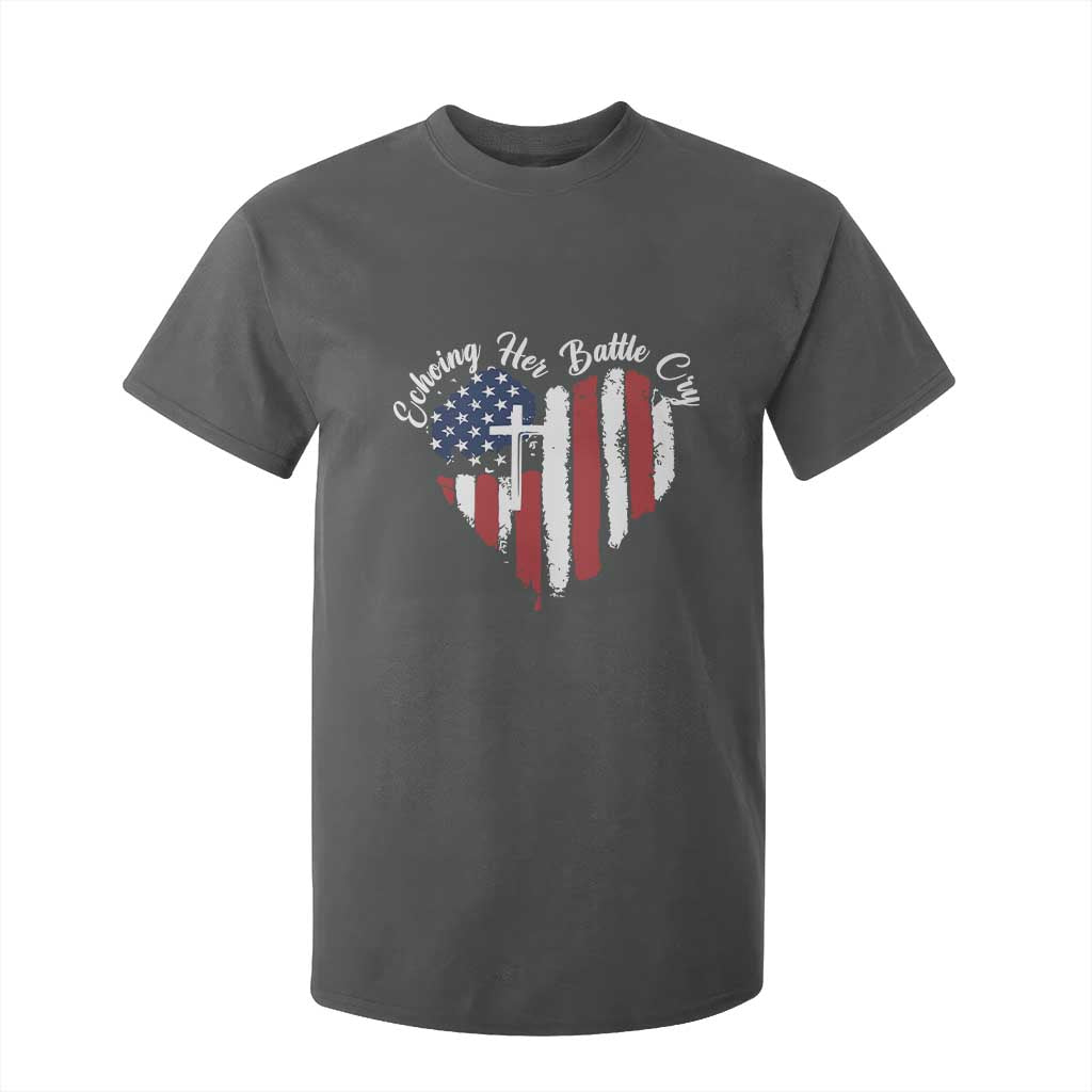 Charlie Kirk Memorial T Shirt For Kid Battle Cry Erika Kirk Christian USA Flag Cross TS10 Dark Heather Print Your Wear