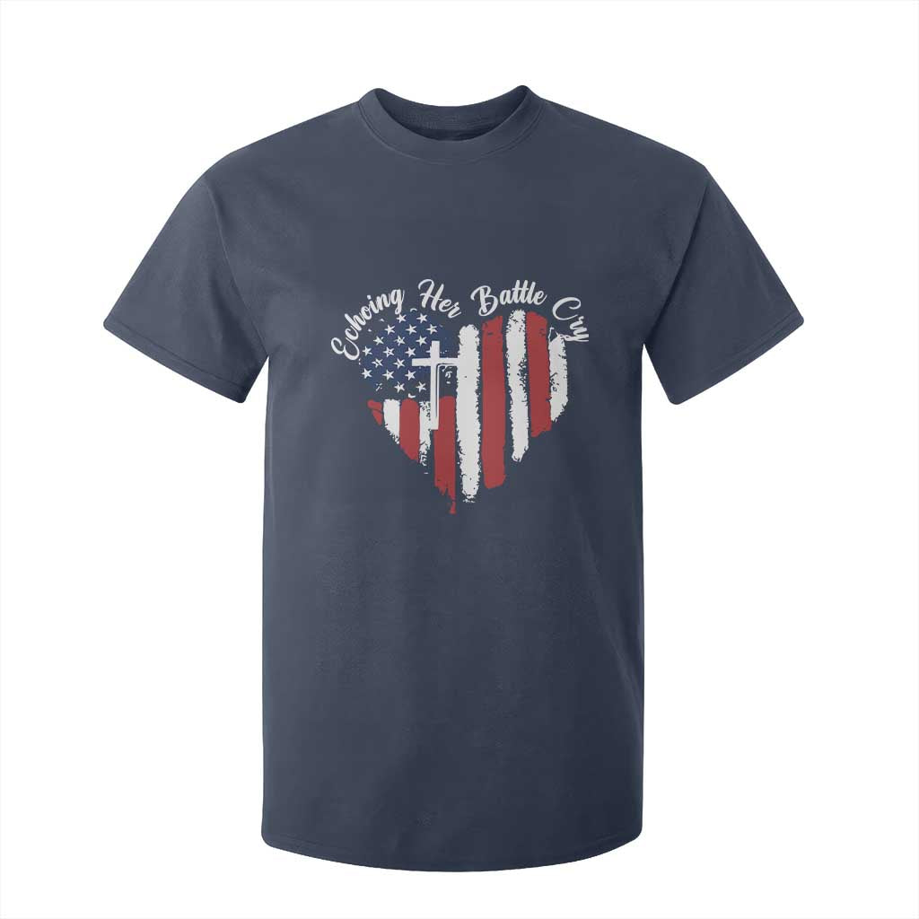 Charlie Kirk Memorial T Shirt For Kid Battle Cry Erika Kirk Christian USA Flag Cross TS10 Navy Print Your Wear