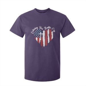 Charlie Kirk Memorial T Shirt For Kid Battle Cry Erika Kirk Christian USA Flag Cross TS10 Purple Print Your Wear