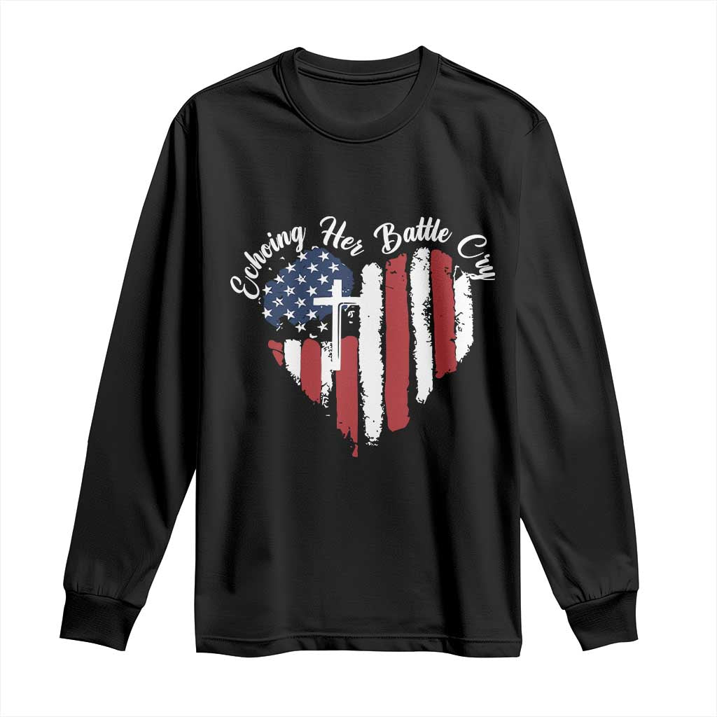 Charlie Kirk Memorial Long Sleeve Shirt Battle Cry Erika Kirk Christian USA Flag Cross TS10 Black Print Your Wear