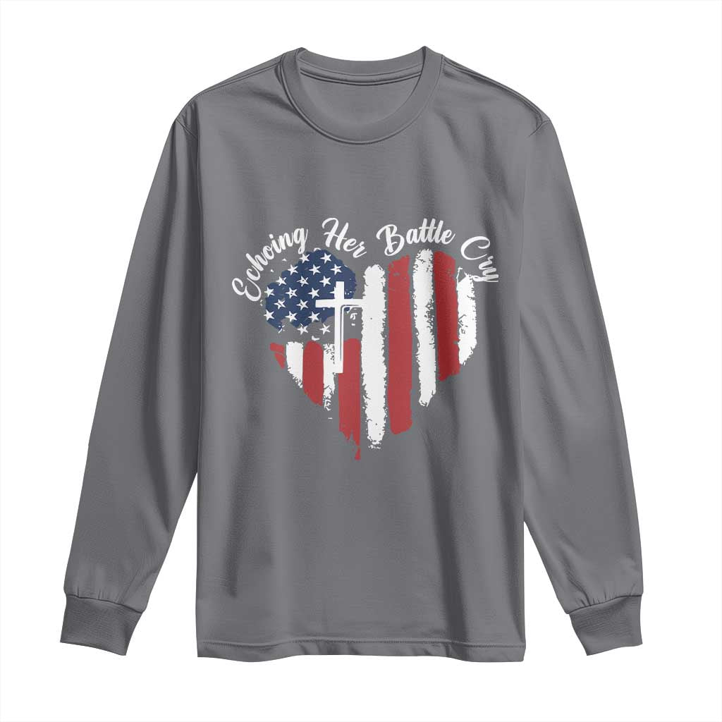 Charlie Kirk Memorial Long Sleeve Shirt Battle Cry Erika Kirk Christian USA Flag Cross TS10 Charcoal Print Your Wear