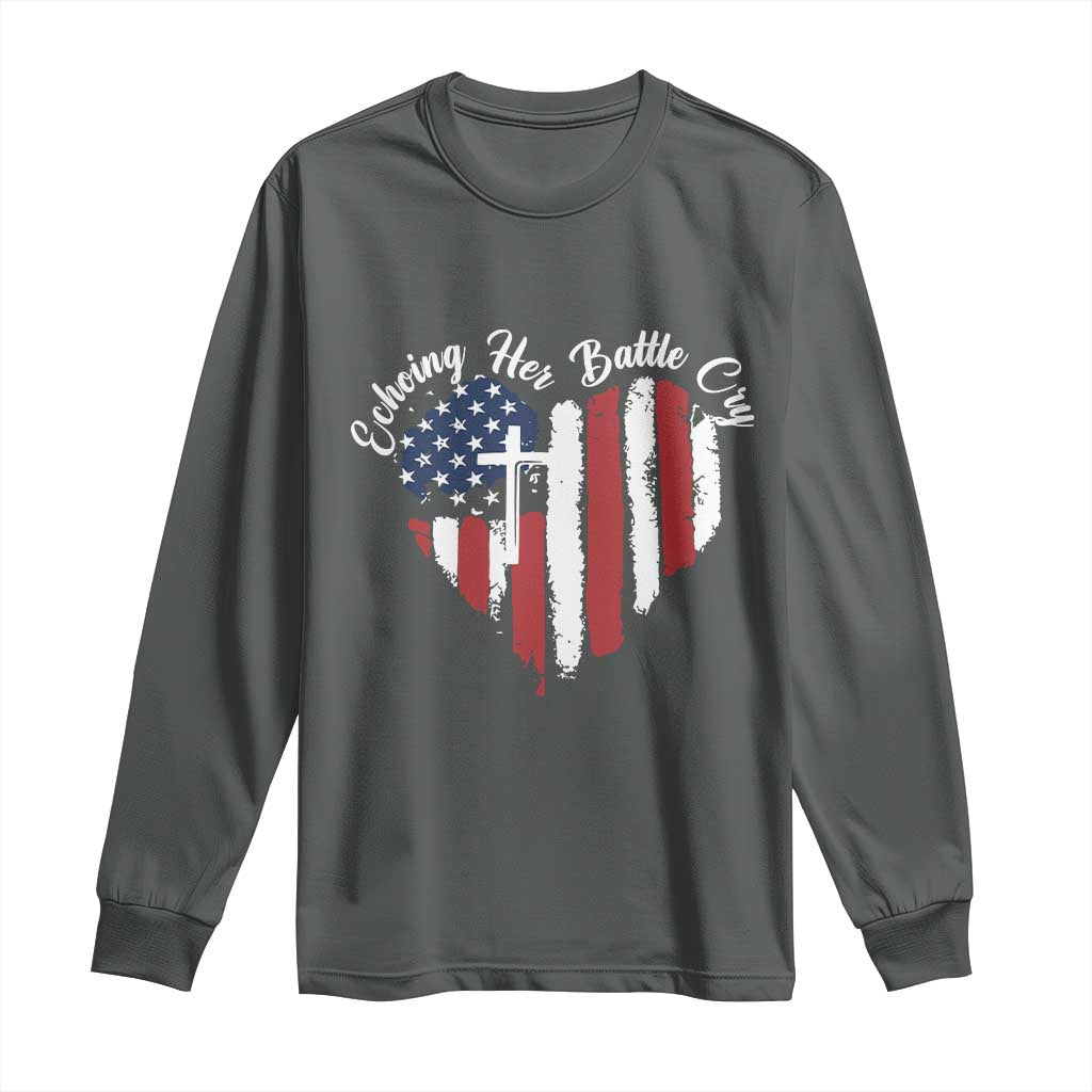 Charlie Kirk Memorial Long Sleeve Shirt Battle Cry Erika Kirk Christian USA Flag Cross TS10 Dark Heather Print Your Wear