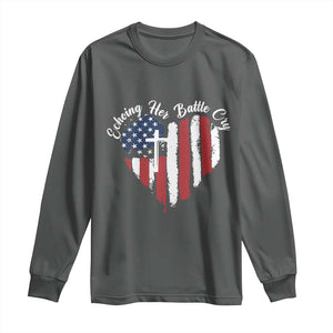 Charlie Kirk Memorial Long Sleeve Shirt Battle Cry Erika Kirk Christian USA Flag Cross TS10 Dark Heather Print Your Wear