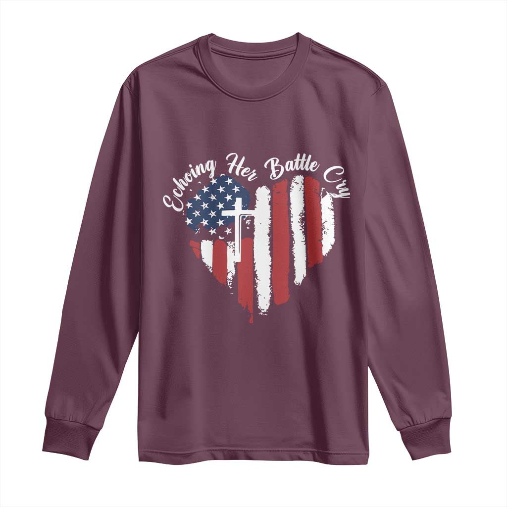 Charlie Kirk Memorial Long Sleeve Shirt Battle Cry Erika Kirk Christian USA Flag Cross TS10 Maroon Print Your Wear