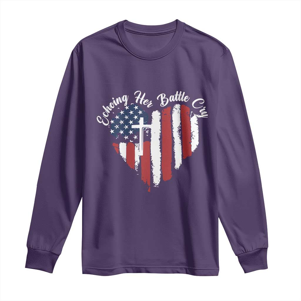 Charlie Kirk Memorial Long Sleeve Shirt Battle Cry Erika Kirk Christian USA Flag Cross TS10 Purple Print Your Wear