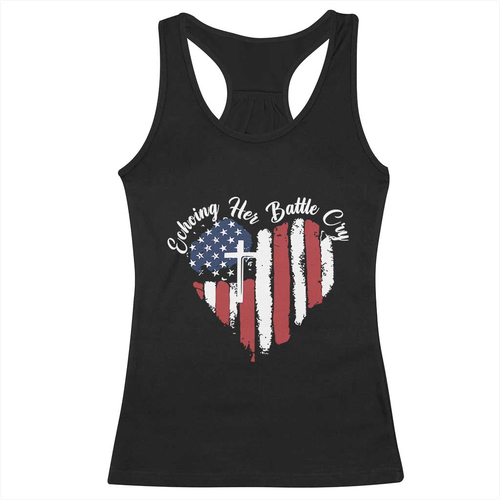 Charlie Kirk Memorial Racerback Tank Top Battle Cry Erika Kirk Christian USA Flag Cross TS10 Black Print Your Wear