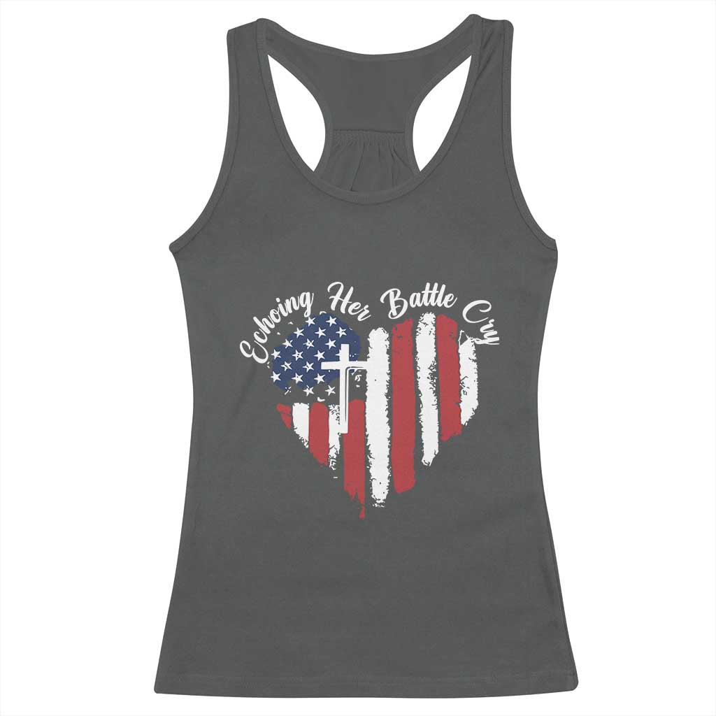 Charlie Kirk Memorial Racerback Tank Top Battle Cry Erika Kirk Christian USA Flag Cross TS10 Dark Heather Print Your Wear