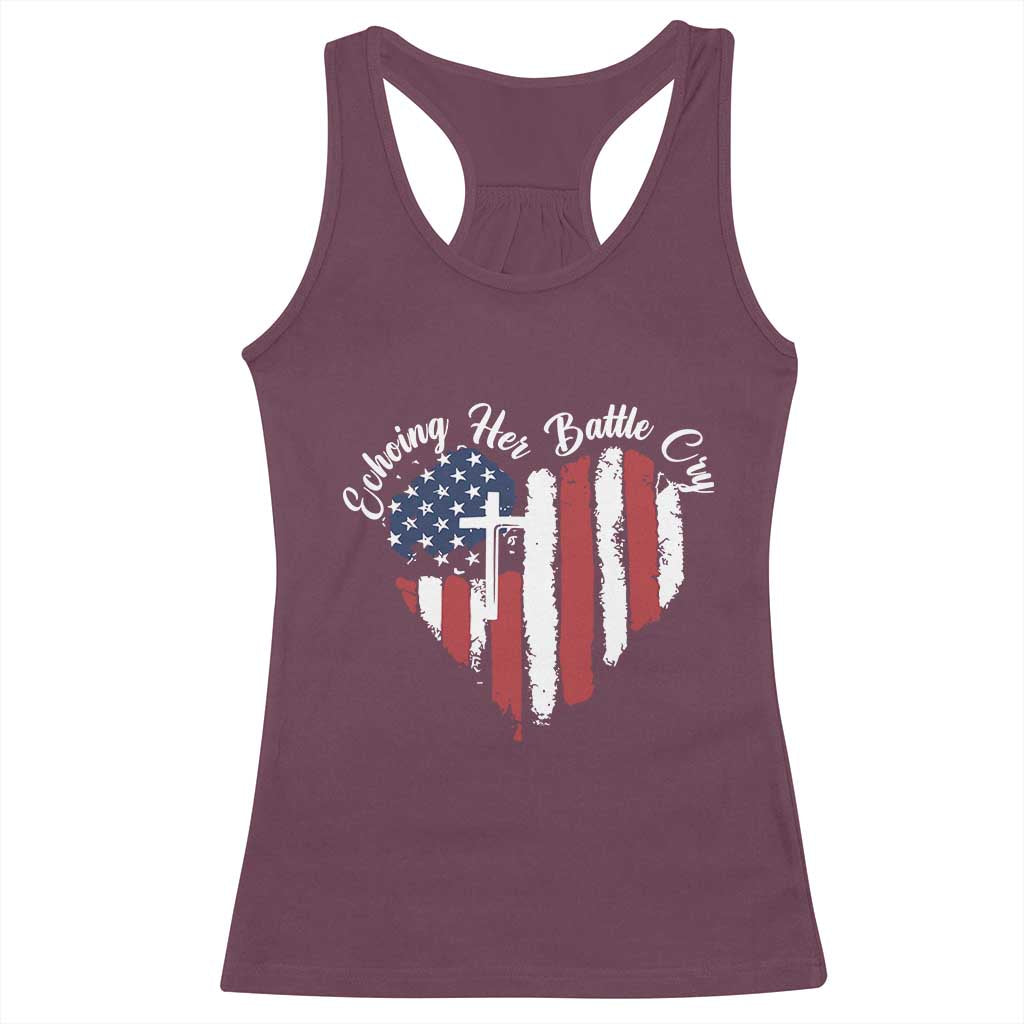 Charlie Kirk Memorial Racerback Tank Top Battle Cry Erika Kirk Christian USA Flag Cross TS10 Maroon Print Your Wear