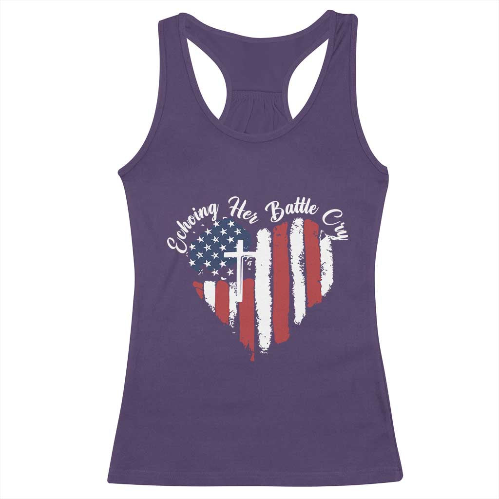 Charlie Kirk Memorial Racerback Tank Top Battle Cry Erika Kirk Christian USA Flag Cross TS10 Purple Print Your Wear
