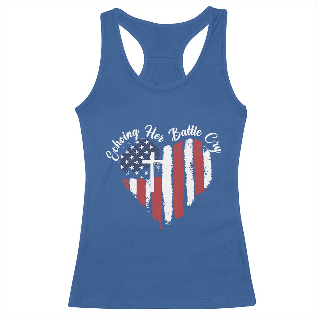 Charlie Kirk Memorial Racerback Tank Top Battle Cry Erika Kirk Christian USA Flag Cross TS10 Royal Blue Print Your Wear
